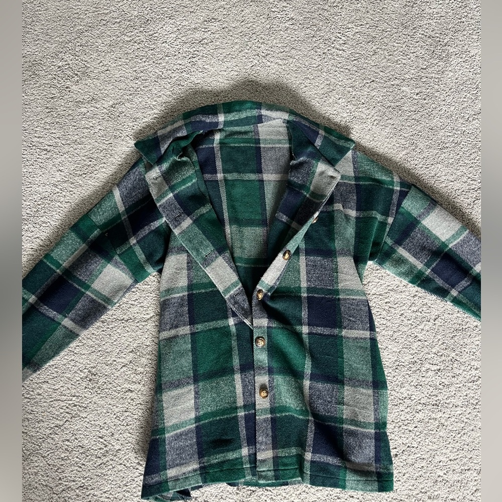 Green Plaid Jacket Sweater